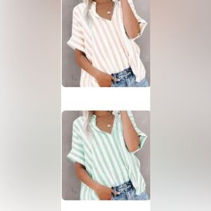 Green and White Oversized 3/4 Sleeve Polo Shirt